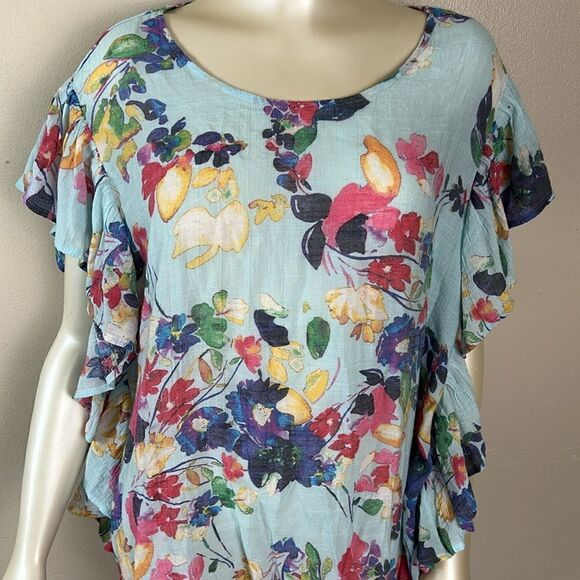 ZAC & RACHEL woman floral ruffle gauze blouse shirt top size 2X flowy vacation - Picture 2 of 9